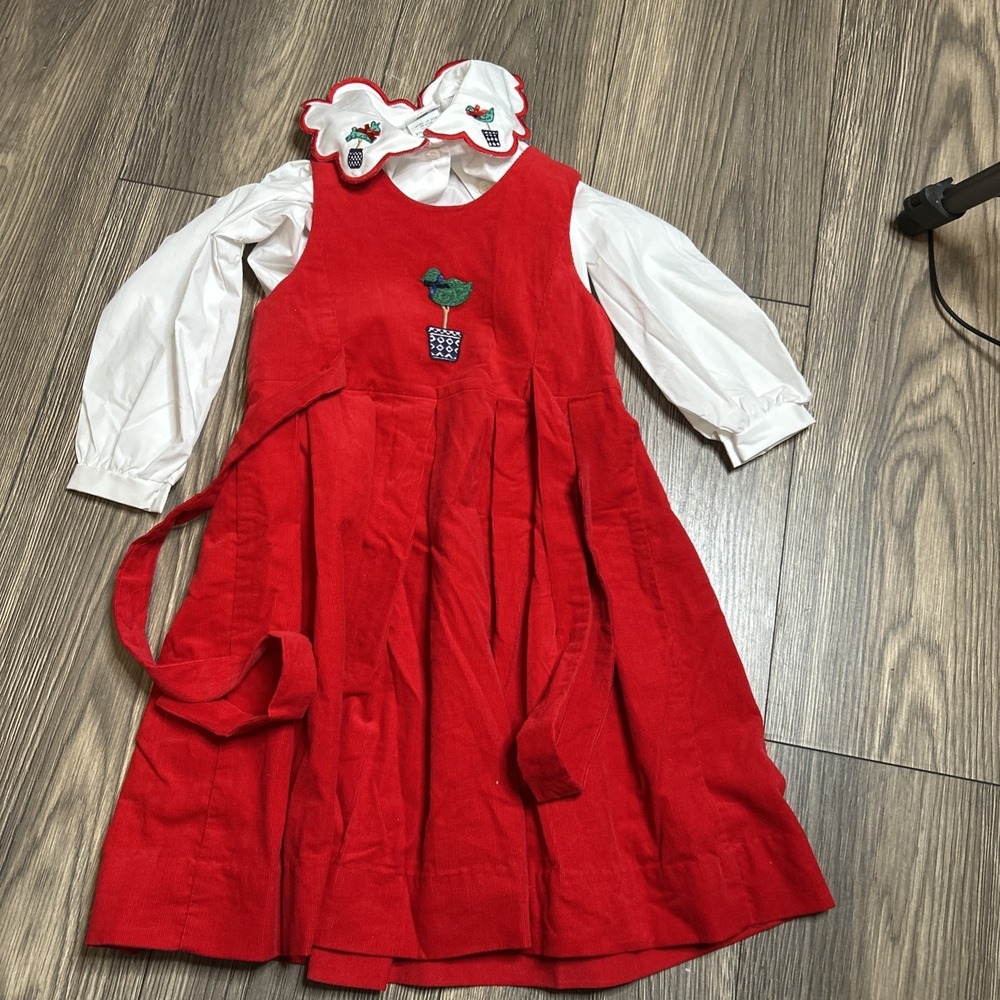 Heartstrings‎ Corduroy Red Toddler Jumper With Blouse Vintage Sz 4